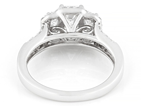 Emerald Cut and Round White Lab-Grown Diamond H SI Rhodium Over Sterling Silver Ring 1.50ctw
