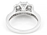 Emerald Cut and Round White Lab-Grown Diamond H SI Rhodium Over Sterling Silver Ring 1.50ctw