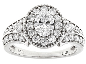 Oval and Round White Lab-Grown Diamond H SI Rhodium Over Sterling Silver Halo Ring 1.50ctw