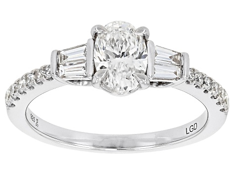 Oval, Baguette and Round White Lab-Grown Diamond H SI Rhodium Over Sterling Silver Ring 1.00ctw