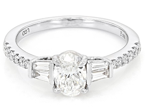 Oval, Baguette and Round White Lab-Grown Diamond H SI Rhodium Over Sterling Silver Ring 1.00ctw