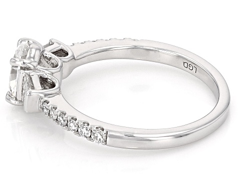 Oval, Baguette and Round White Lab-Grown Diamond H SI Rhodium Over Sterling Silver Ring 1.00ctw