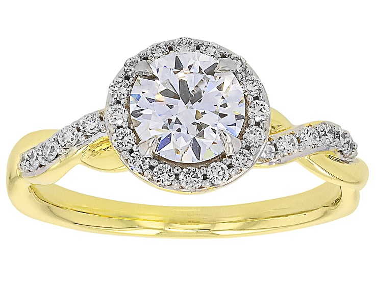 White Lab-Grown Diamond H SI 10K Yellow Gold Halo Ring 1.25ctw