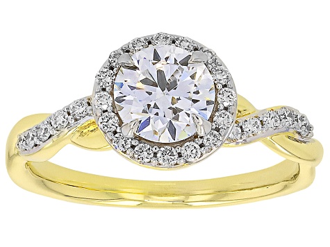 White Lab-Grown Diamond H SI 10K Yellow Gold Halo Ring 1.25ctw