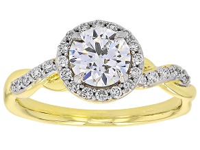 White Lab-Grown Diamond H SI 10K Yellow Gold Halo Ring 1.25ctw