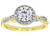 White Lab-Grown Diamond H SI 10K Yellow Gold Halo Ring 1.25ctw