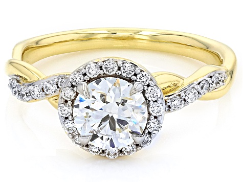 White Lab-Grown Diamond H SI 10K Yellow Gold Halo Ring 1.25ctw