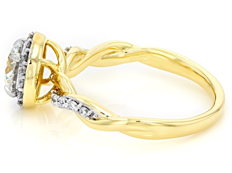 White Lab-Grown Diamond H SI 10K Yellow Gold Halo Ring 1.25ctw