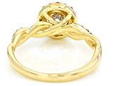 White Lab-Grown Diamond H SI 10K Yellow Gold Halo Ring 1.25ctw