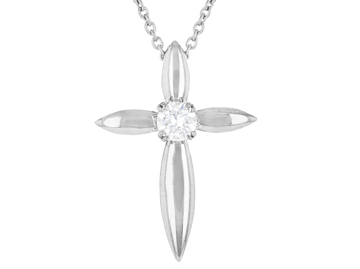 White Lab-Grown Diamond VS F-G Rhodium Over Sterling Silver Cross Pendant With Chain 0.20ct