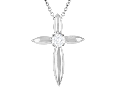 White Lab-Grown Diamond VS F-G Rhodium Over Sterling Silver Cross Pendant With Chain 0.20ct