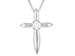 White Lab-Grown Diamond VS F-G Rhodium Over Sterling Silver Cross Pendant With Chain 0.20ct