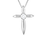 White Lab-Grown Diamond VS F-G Rhodium Over Sterling Silver Cross Pendant With Chain 0.20ct