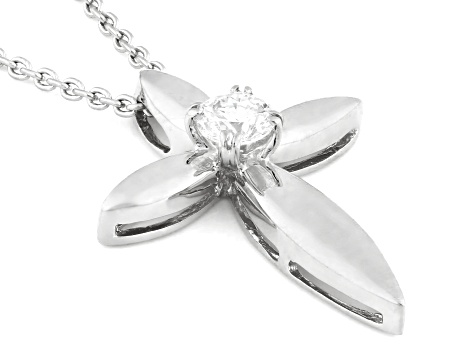 White Lab-Grown Diamond VS F-G Rhodium Over Sterling Silver Cross Pendant With Chain 0.20ct