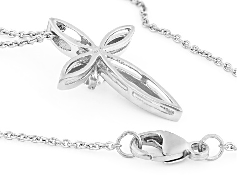 White Lab-Grown Diamond VS F-G Rhodium Over Sterling Silver Cross Pendant With Chain 0.20ct