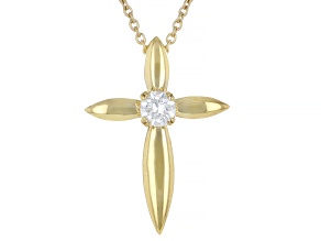 White Lab-Grown Diamond VS F-G 14K Yellow Gold Over Sterling Silver Cross Pendant With Chain 0.20ct