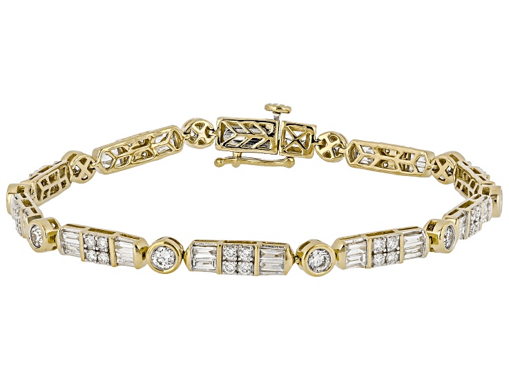 White Lab-Grown Diamond SI F-G 14K Yellow Gold Over Sterling Silver Tennis Bracelet 3.00ctw