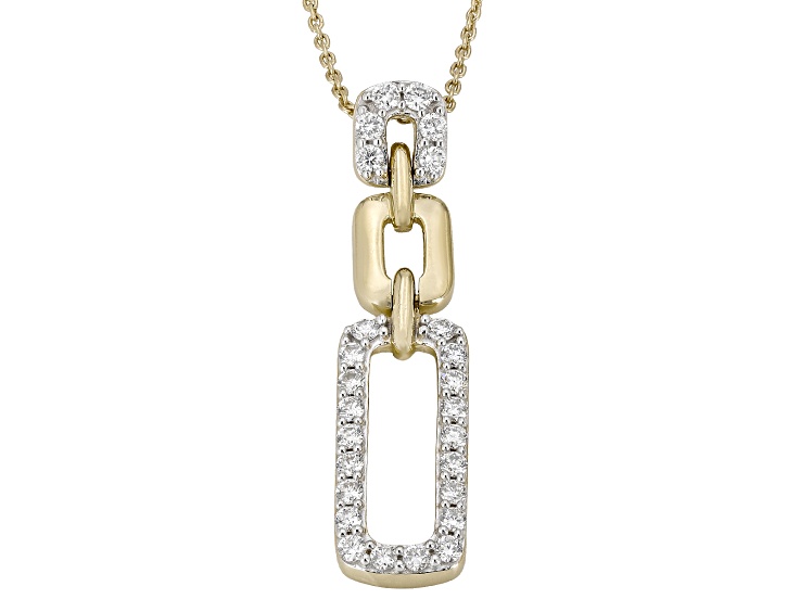 White Lab-Grown Diamond SI F-G 14K Yellow Gold Over Sterling Silver Dangle Pendant/Chain 0.50ctw