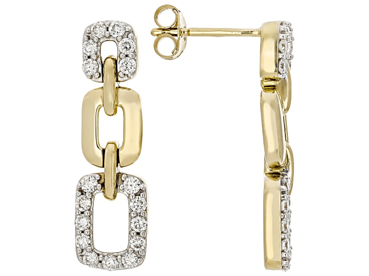 White Lab-Grown Diamond SI F-G 14K Yellow Gold Over Sterling Silver Dangle Earrings 0.65ctw
