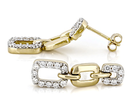 White Lab-Grown Diamond SI F-G 14K Yellow Gold Over Sterling Silver Dangle Earrings 0.65ctw