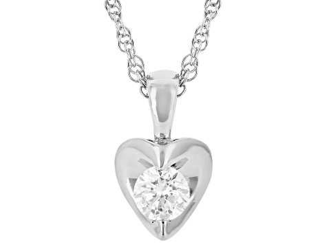White Lab-Grown Diamond VS F-G Rhodium Over Sterling Silver Solitaire Heart Pendant W/Chain 0.20ct