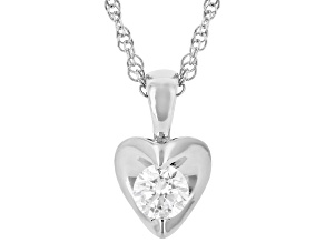 White Lab-Grown Diamond VS F-G Rhodium Over Sterling Silver Solitaire Heart Pendant W/Chain 0.20ct
