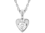 White Lab-Grown Diamond VS F-G Rhodium Over Sterling Silver Solitaire Heart Pendant W/Chain 0.20ct