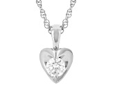 White Lab-Grown Diamond VS F-G Rhodium Over Sterling Silver Solitaire Heart Pendant W/Chain 0.20ct