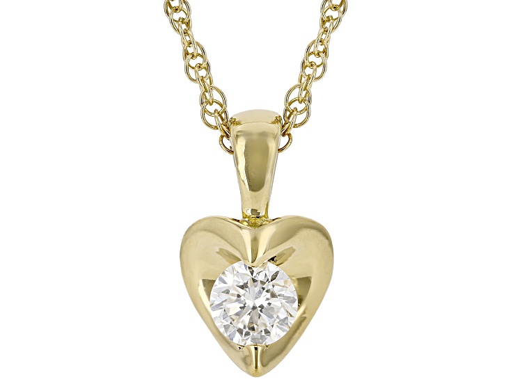 White Lab-Grown Diamond VS F-G 14K Yellow Gold Over Silver Solitaire Heart Pendant With Chain 0.20ct