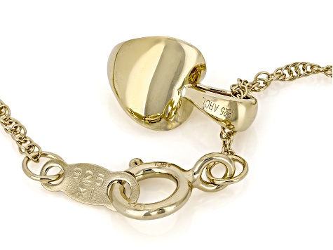 White Lab-Grown Diamond VS F-G 14K Yellow Gold Over Silver Solitaire Heart Pendant With Chain 0.20ct