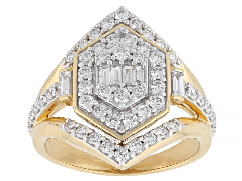 White Lab-Grown Diamond SI F-G 14K Yellow Gold Over Sterling Silver Ring 1.05ctw