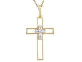 White Lab-Grown Diamond H SI 14K Yellow Gold Over Silver Cross Pendant With Chain 0.10ctw