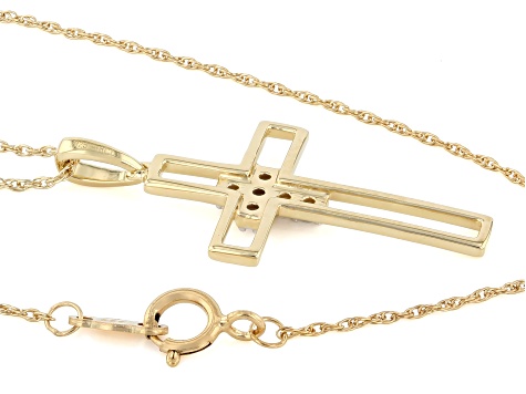 White Lab-Grown Diamond H SI 14K Yellow Gold Over Silver Cross Pendant With Chain 0.10ctw