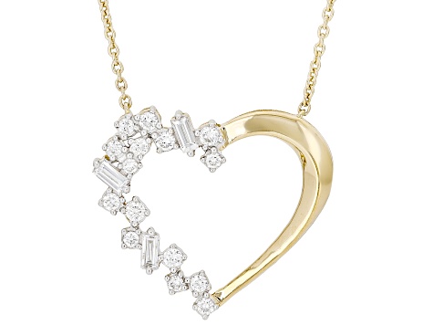 White Lab-Grown Diamond SI F-G 14K Yellow Gold Over Sterling Silver Heart Station Necklace 0.35ctw