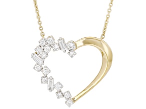White Lab-Grown Diamond SI F-G 14K Yellow Gold Over Sterling Silver Heart Station Necklace 0.35ctw