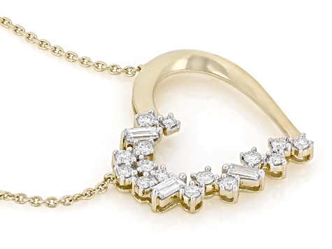 White Lab-Grown Diamond SI F-G 14K Yellow Gold Over Sterling Silver Heart Station Necklace 0.35ctw