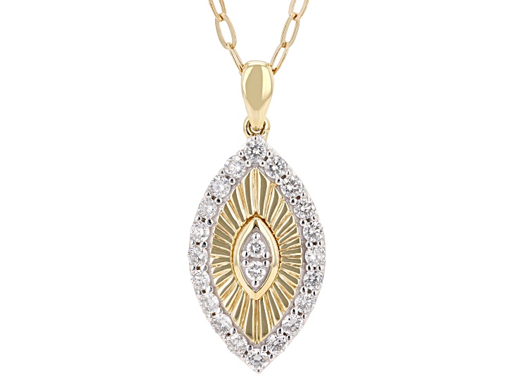 White Lab-Grown Diamond SI F-G 14K Yellow Gold Ove Silver Dangle Pendant With/Chain 0.50ctw