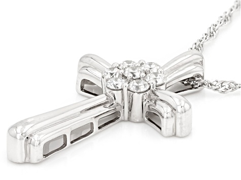 White Lab-Grown Diamond H SI Rhodium Over Sterling Silver Cross Pendant With Chain 0.50ctw