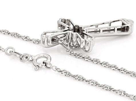 White Lab-Grown Diamond H SI Rhodium Over Sterling Silver Cross Pendant With Chain 0.50ctw