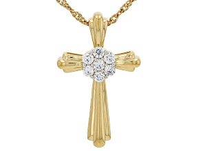 White Lab-Grown Diamond H SI 14K Yellow Gold Over Sterling Silver Cross Pendant With Chain 0.50ctw