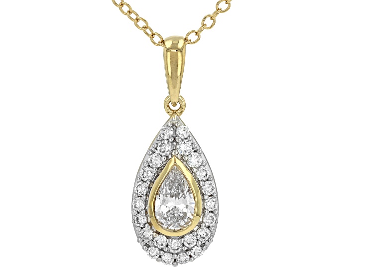 White Lab-Grown Diamond H SI 14k Yellow Gold Over Sterling Silver Pendant With Chain 0.75ctw