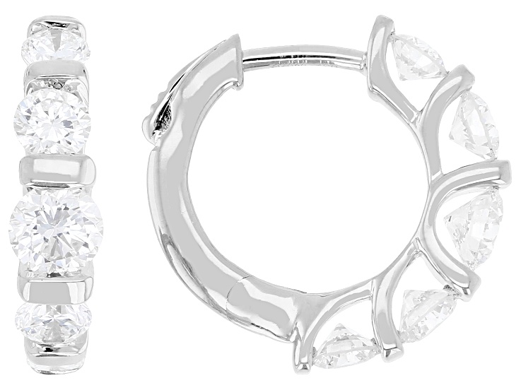 White Lab-Grown Diamond H SI2 Rhodium Over Sterling Silver Huggie Earrings 2.00ctw