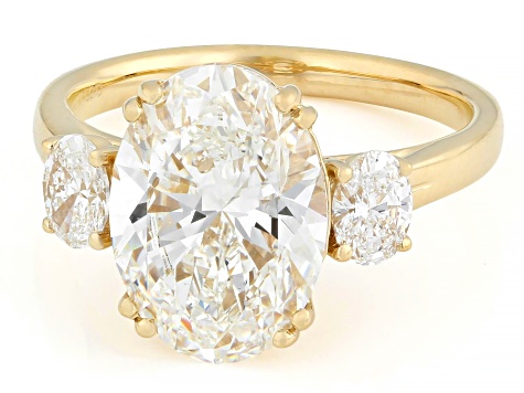Certified White Lab-Grown Diamond G VS2 14K Yellow Gold 3-Stone Ring 5.00ctw