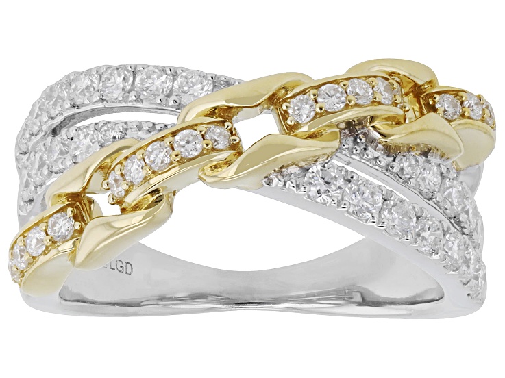 White Lab-Grown Diamond H SI2 14K Yellow Gold and  Rhodium Over Sterling Silver Band Ring 0.75ctw
