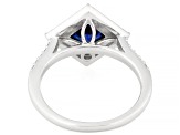 Blue Lab Sapphire and White Lab-Grown Diamond G-H SI Rhodium Over Silver Halo Ring 2.10ctw