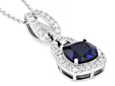 Blue Lab Sapphire and White Lab-Grown Diamond G-H SI Rhodium Over Silver Pendant With Chain 2.05ctw