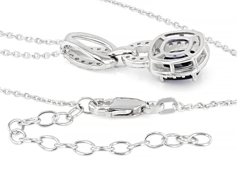 Blue Lab Sapphire and White Lab-Grown Diamond G-H SI Rhodium Over Silver Pendant With Chain 2.05ctw