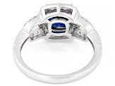 Blue Lab Sapphire and White Lab-Grown Diamond G-H SI Rhodium Over Silver Halo Ring 2.05ctw