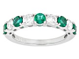 Lab Created Emerald and White Lab-Grown Diamond G-H SI Rhodium Over Silver Band Ring 1.25ctw