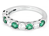 Lab Created Emerald and White Lab-Grown Diamond G-H SI Rhodium Over Silver Band Ring 1.25ctw